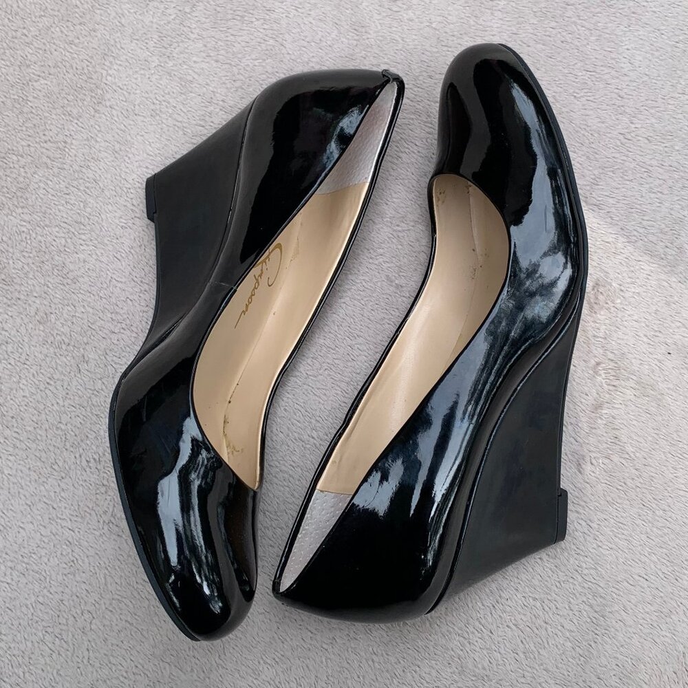 Jessica Simpson Faux Patent Leather Wedge Heels Sz 8.5 - Picture 9 of 14